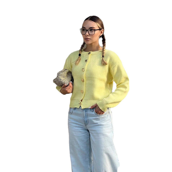 Women's Short Cardigan with Heart Buttons, Textured Fine Knit Look & Ribbed Hem Mune Fashion