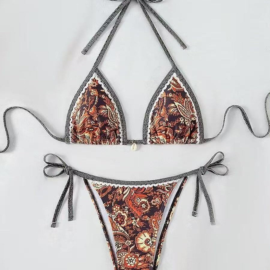 Women's triangle bikini with floral pattern and adjustable tie straps Mune Fashion