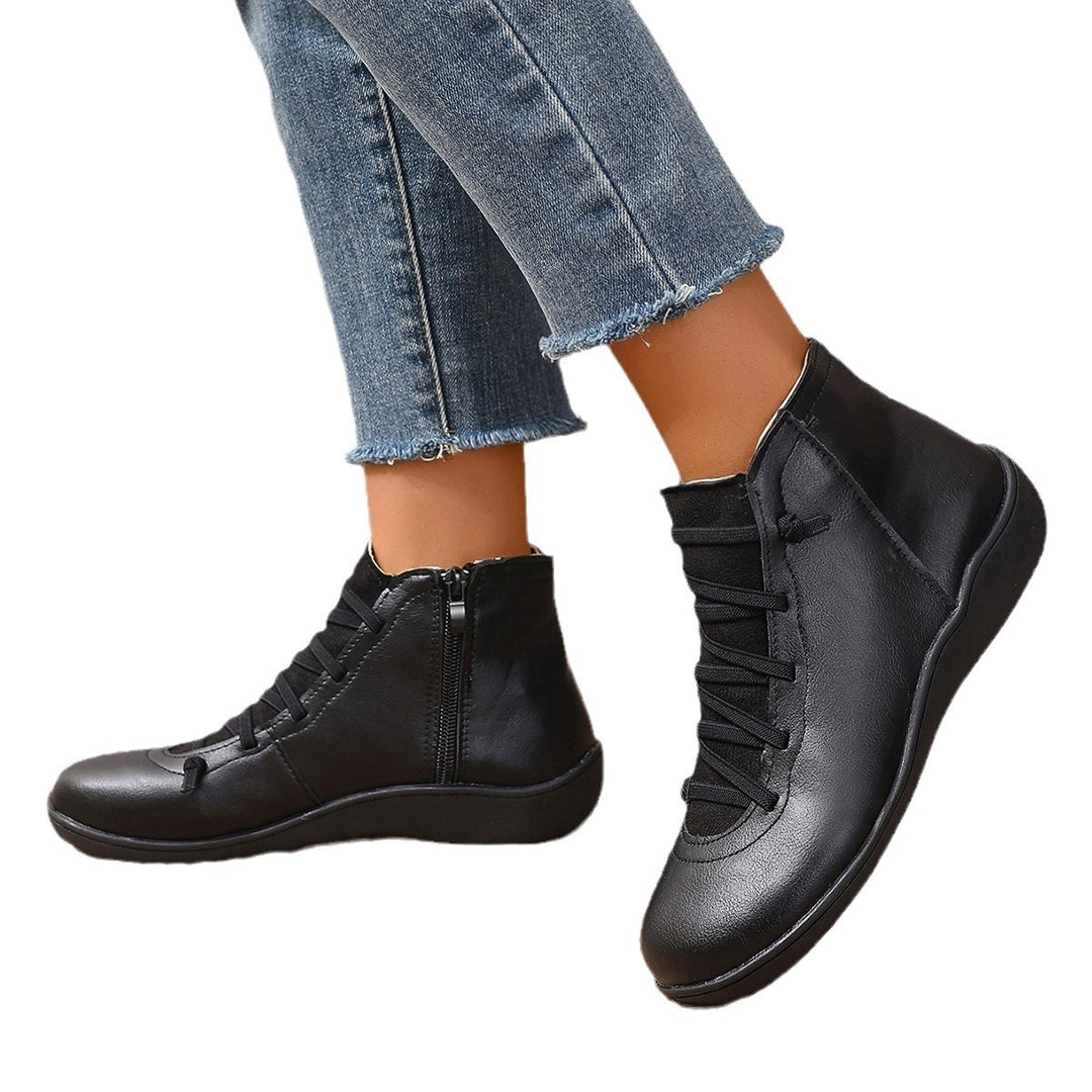 Women's sporty ankle-high lace-up ankle boots with side zipper and flexible rubber sole Mune Fashion