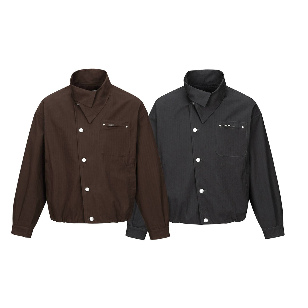 Men's short-cut canvas blouson with high stand-up collar and snap button placket Mune Fashion