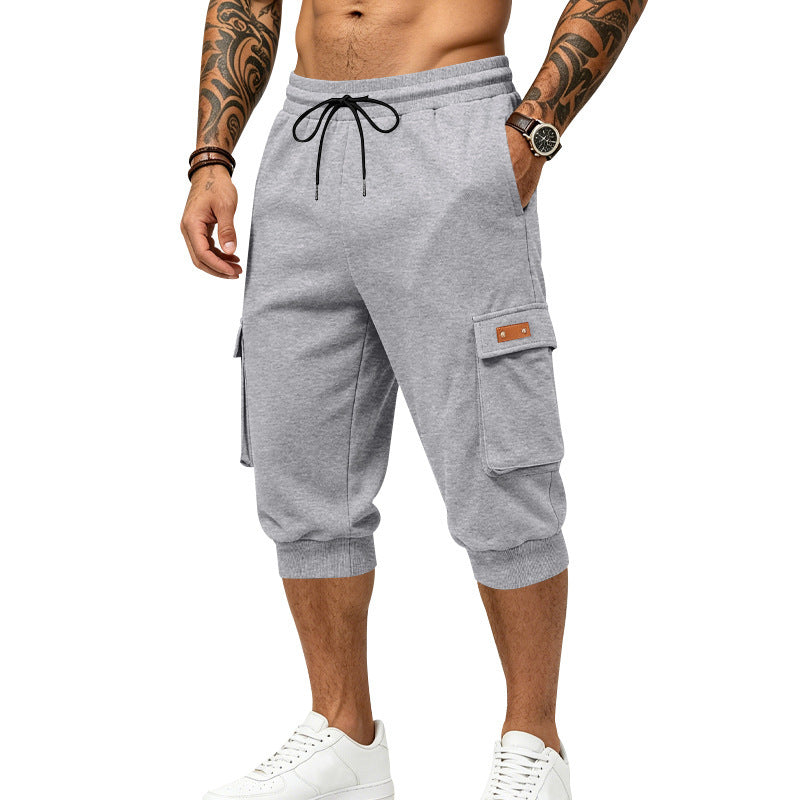 Men's Three-Quarter Sweat Cargo with Elastic Waistband, Drawstring, and Multiple Pockets Mune Fashion