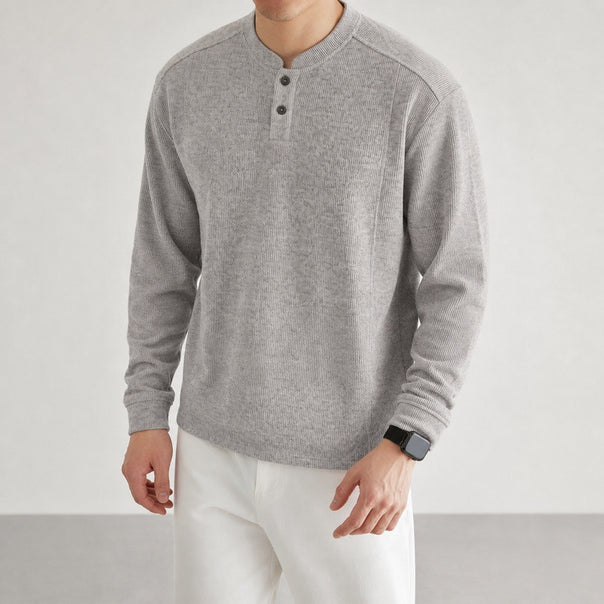 Men's fine-knit henley pullover with button placket and ribbed cuffs Mune Fashion