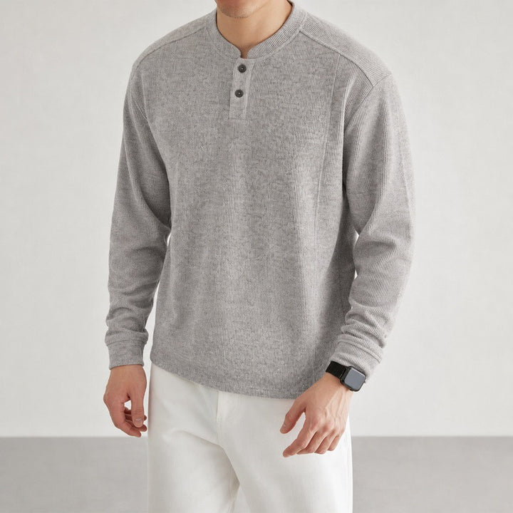 Men's fine-knit henley pullover with button placket and ribbed cuffs Mune Fashion