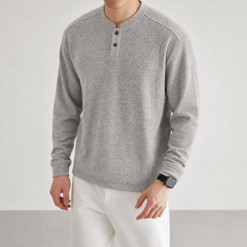 Men's Long Sleeve Waffle Knit Henley Sweater with Button Placket Mune Fashion