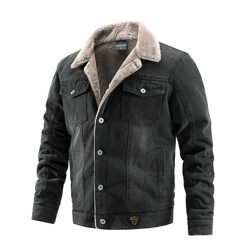 Men's Robust Denim Trucker Jacket with Sherpa Lining and Teddy Collar Mune Fashion