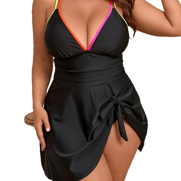 Ladies wrap swimsuit with fashionable color contrast Mune Fashion