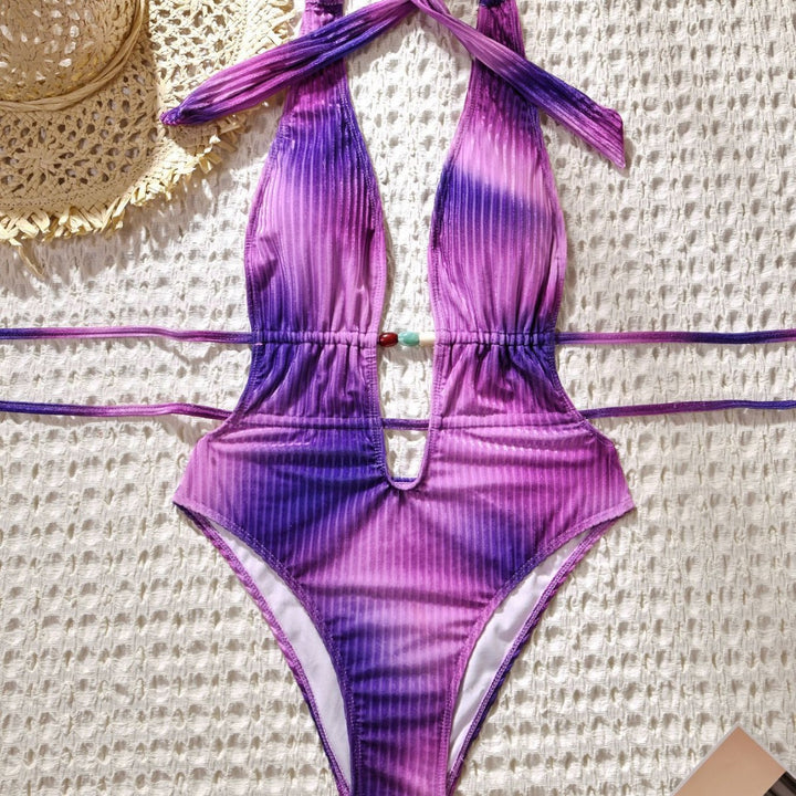 Women's One-Piece Swimsuit with Fashionable V-Neck and Side Ties Mune Fashion
