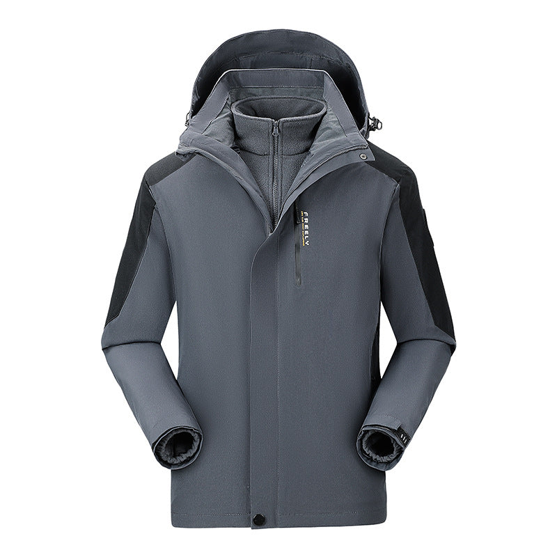 Men's non-waterproof three-piece winter jacket with removable hood and fleece inner jacket Mune Fashion