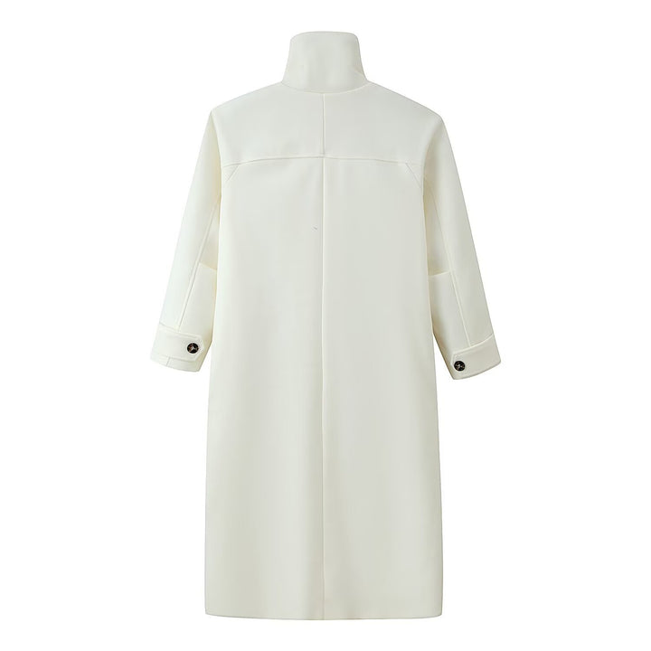 Women's Straight Midi-Length Coat with High Stand-Up Collar and Concealed Button Placket Mune Fashion