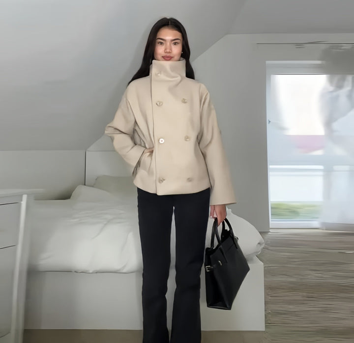 Mune | Women's Fashion Oversized Jacket with High Collar and Decorative Button Details