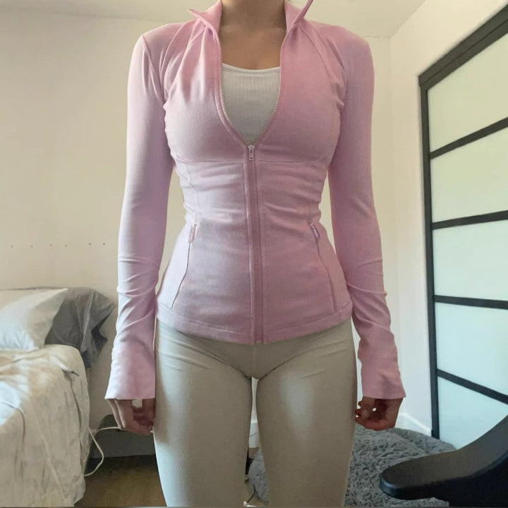 Women's cropped ribbed hoodie with half zipper, long sleeves and thumb hole Mune Fashion