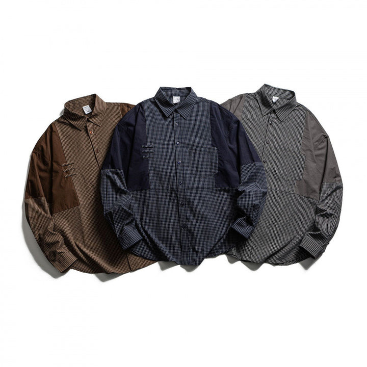 Men's Patchwork Overshirt in Check Mix with Contrast Panels Mune Fashion