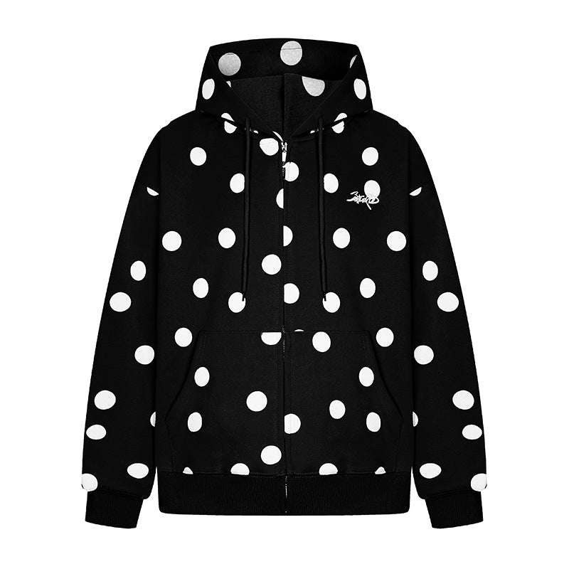 Women's hooded sweat jacket with full zip, oversized cut and polka dot print Mune Fashion