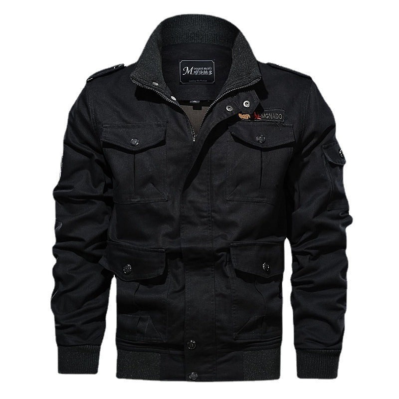Men's Robust Canvas Bomber Jacket with Utility Pockets and Knit Cuffs Mune Fashion