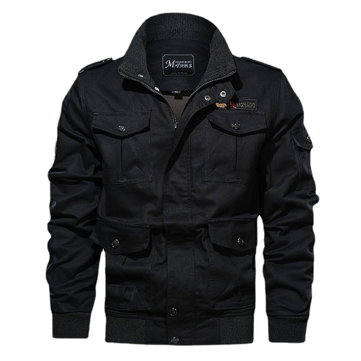 Men's Robust Canvas Bomber Jacket with Utility Pockets and Knit Cuffs Mune Fashion