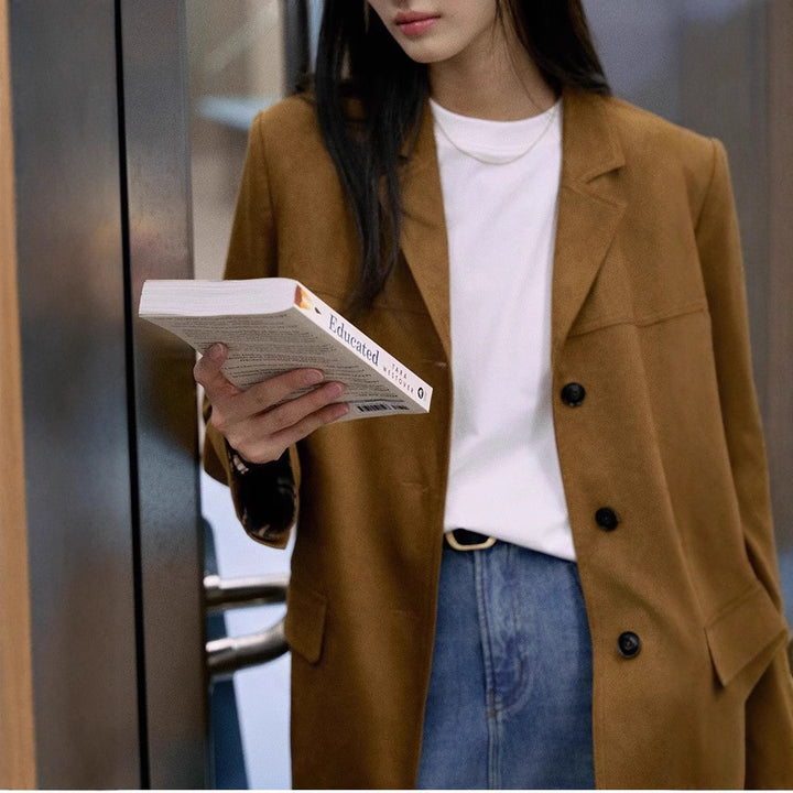 Women Fashionable Wool Blazer with Deep V-Neck Mune Fashion
