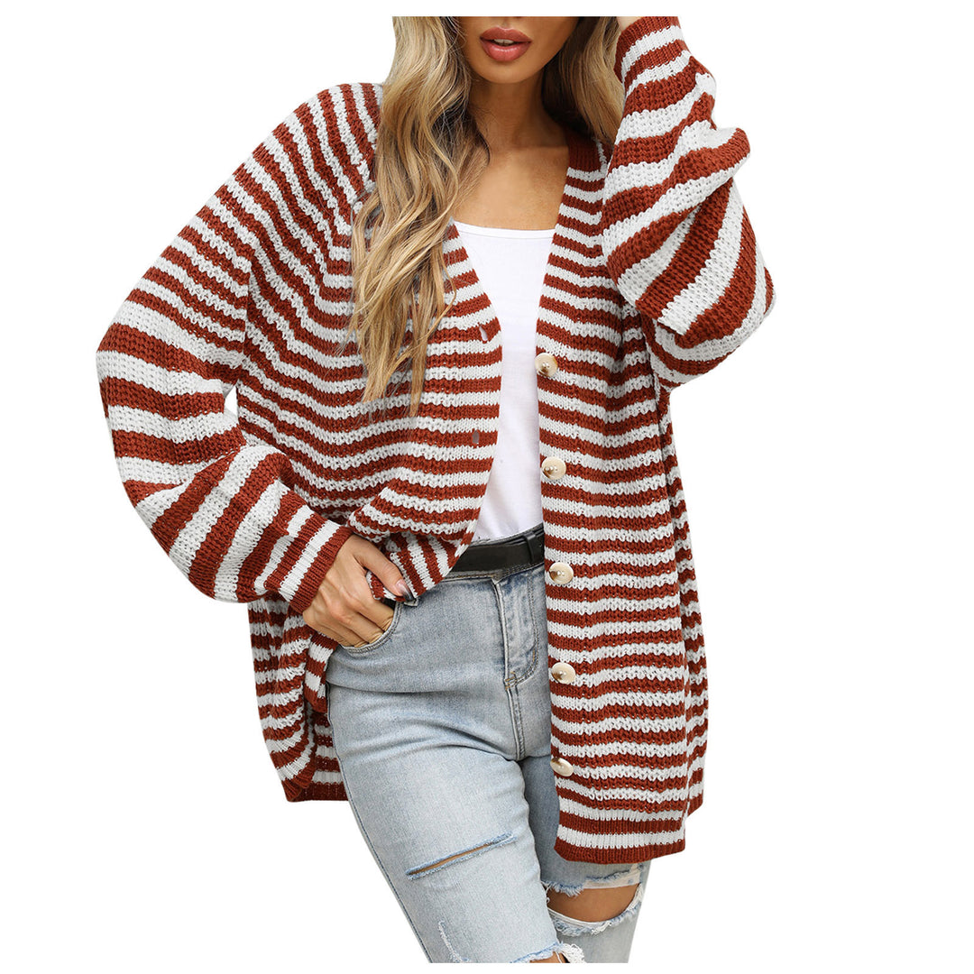 Women's striped oversized cardigan with V-neck and button placket Mune Fashion