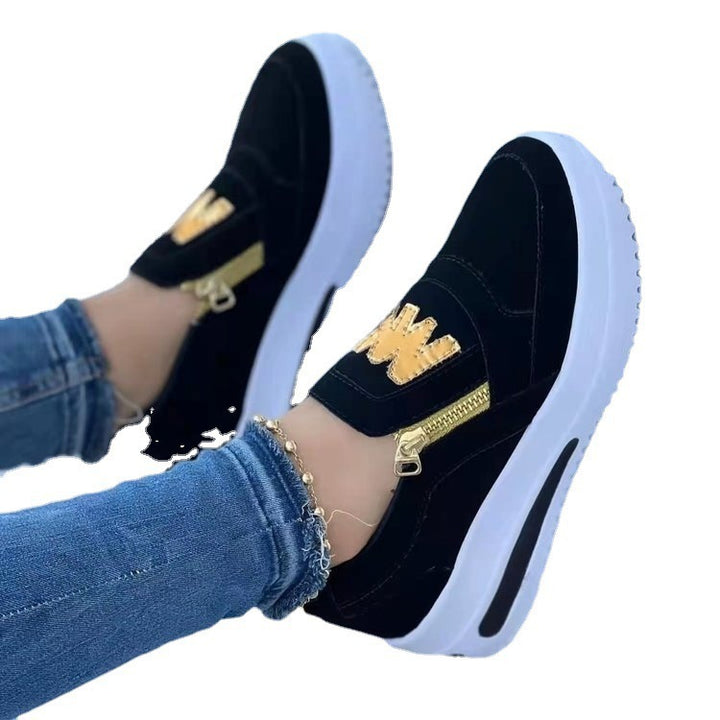 Women's Platform Sneakers with Side Zipper, Wedge Sole and Metallic Logo Mune Fashion