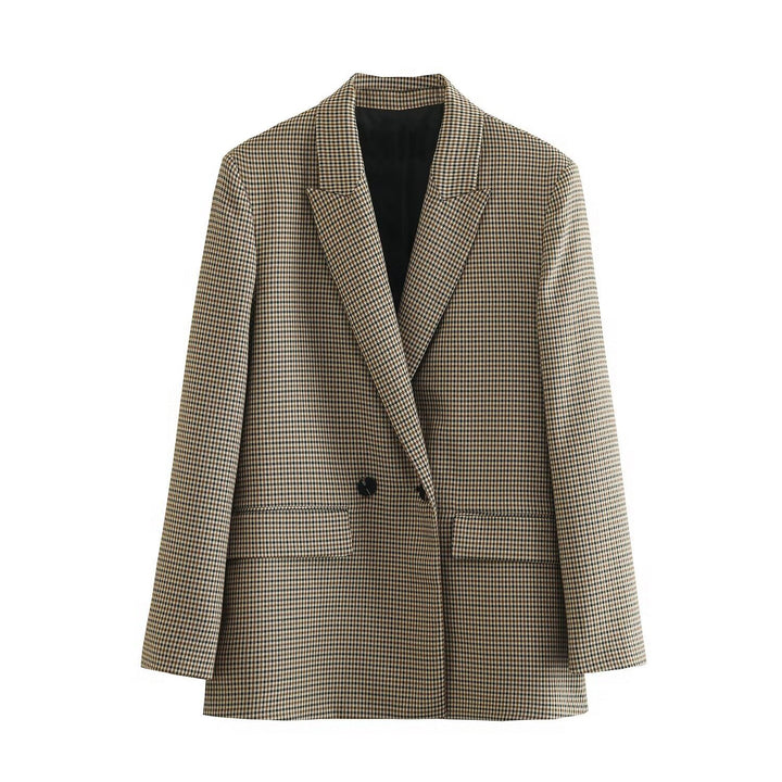 Women's tailored double-breasted blazer with narrow lapels, patch pockets, and clear silhouette Mune Fashion