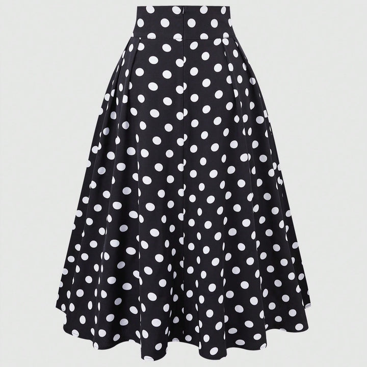 Women High-Waisted Flared Skirt with Fitted Yoke, Pleats and Polka Dot Print Mune Fashion