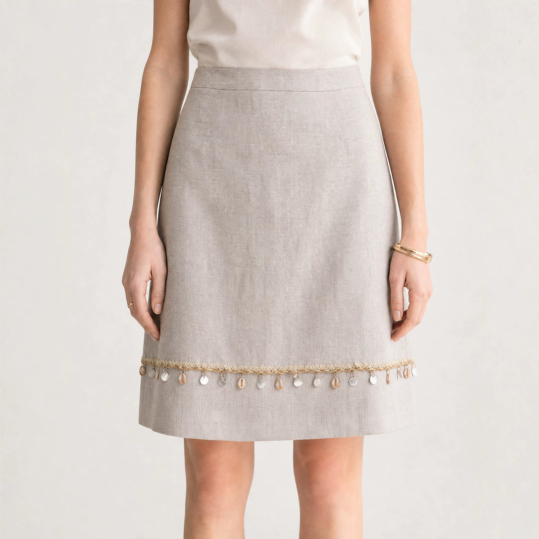 Damen Eleganter Leinenrock mit Zierperlen Mune Fashion