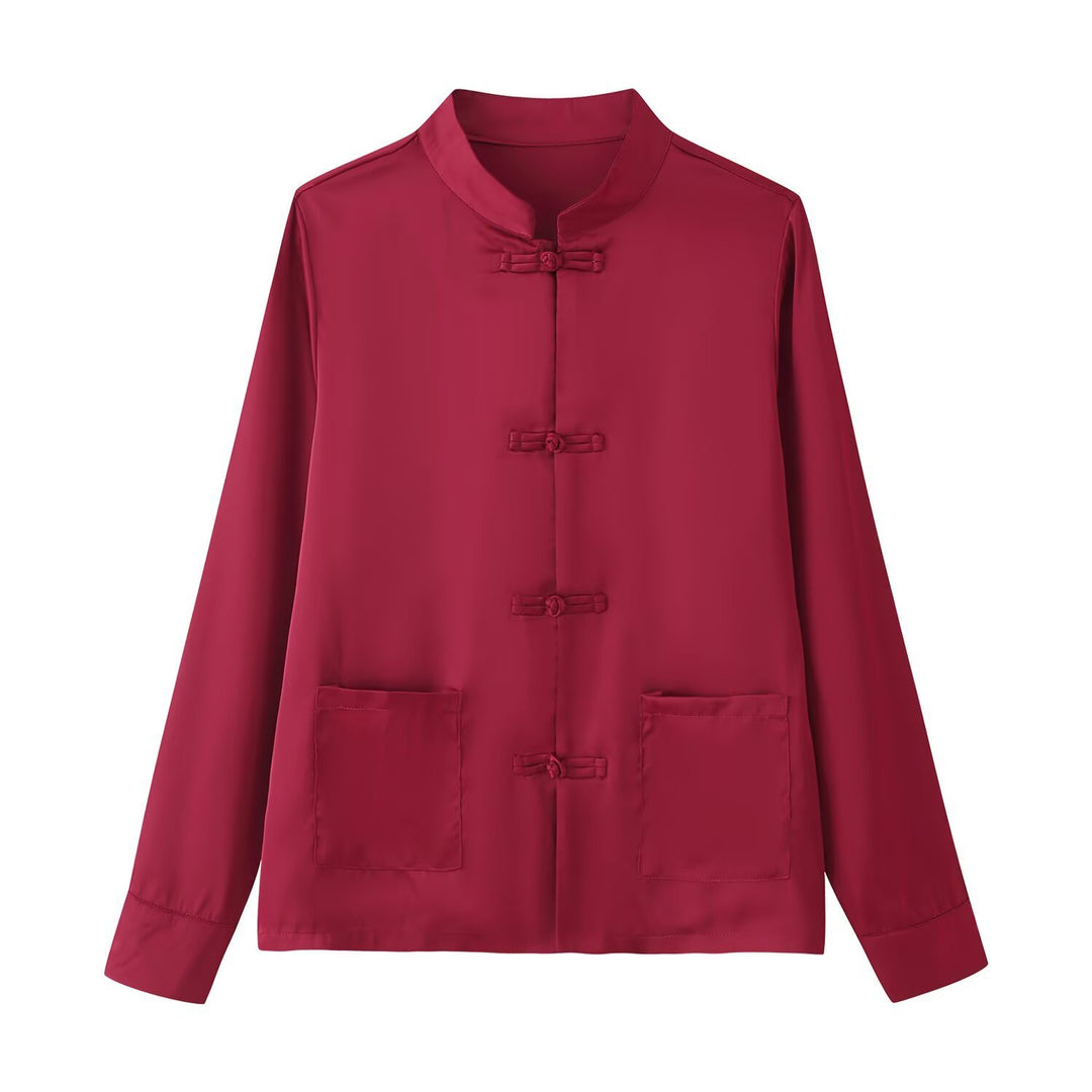 Women Mandarin Jacket with Standing Collar and Chinese Toggle Closures Mune Fashion