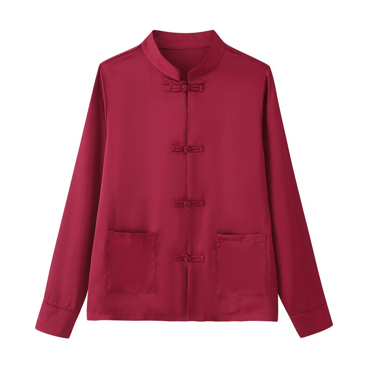 Women Mandarin Jacket with Standing Collar and Chinese Toggle Closures Mune Fashion