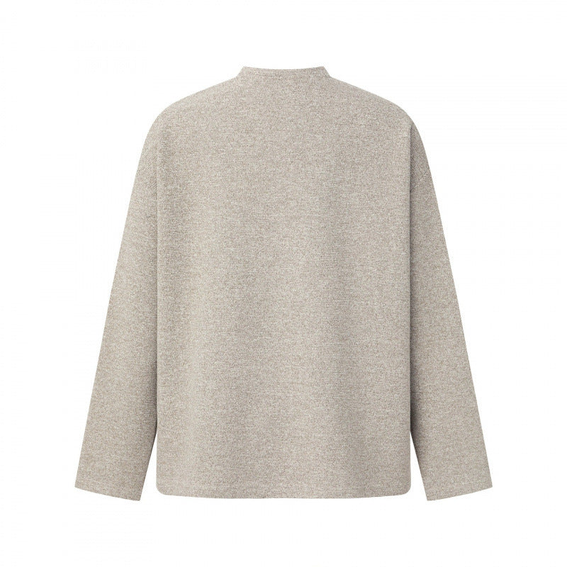 Unisex Oversize fine knit sweater with Henley button placket and stand-up collar Mune Fashion
