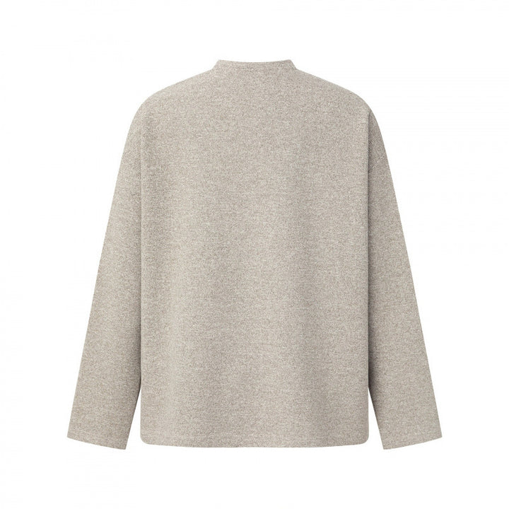 Unisex Oversize fine knit sweater with Henley button placket and stand-up collar Mune Fashion