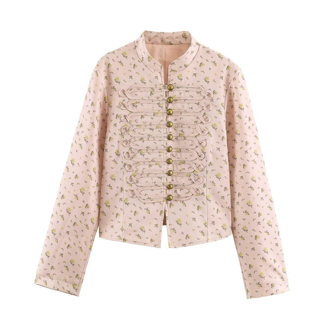Women's Tailored Short Jacket with Decorative Lacing and Stand-Up Collar Mune Fashion