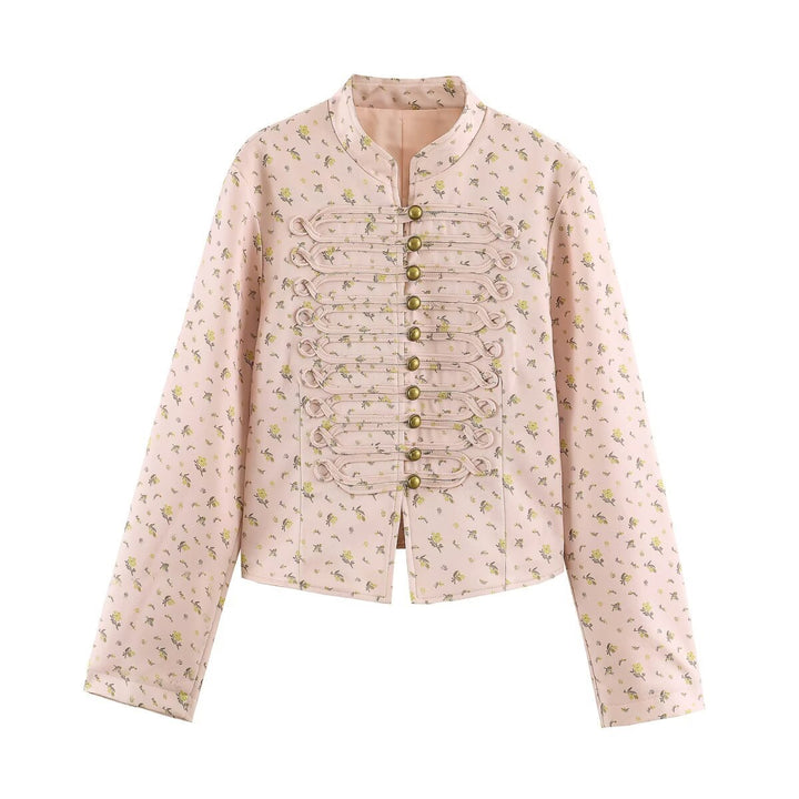 Women's Tailored Short Jacket with Decorative Lacing and Stand-Up Collar Mune Fashion