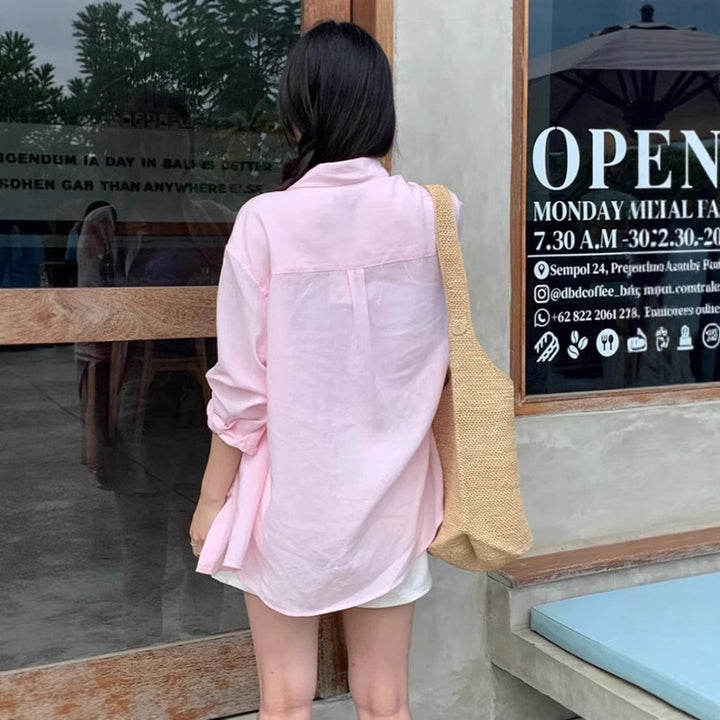 Women's Casual Oversized Shirt Blouse with Boxy Silhouette and Roll-Up Sleeves Mune Fashion