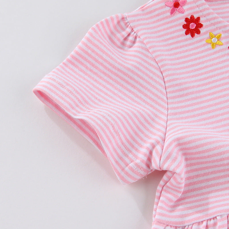 Ladies cute, striped summer dress with floral embroidery Mune Fashion