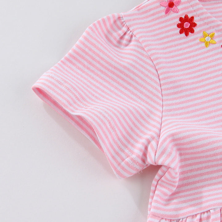 Ladies cute, striped summer dress with floral embroidery Mune Fashion