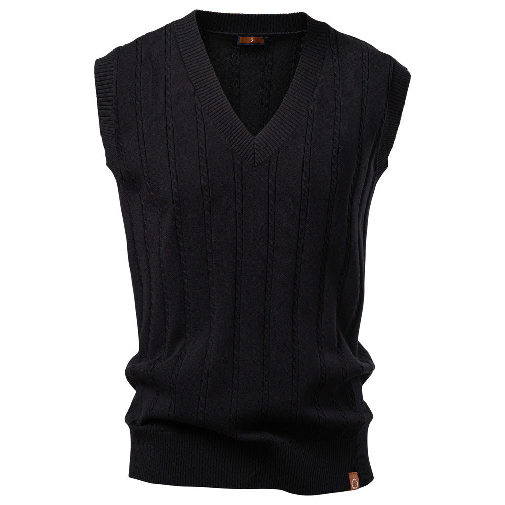 Men's sleeveless knitted vest with V-neck and ribbed hem Mune Fashion