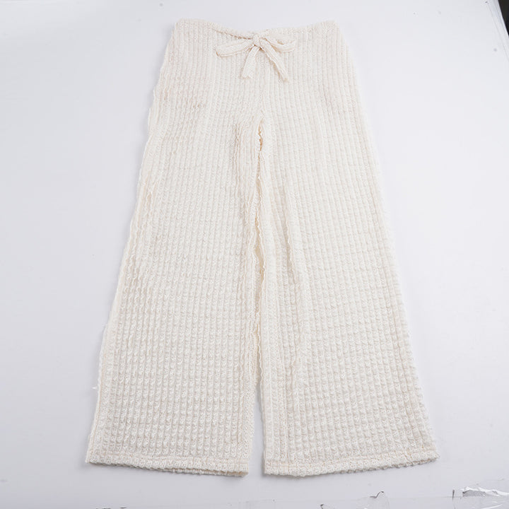 Women's cozy knit lounge pants with wide leg, high waist and drawstring Mune Fashion