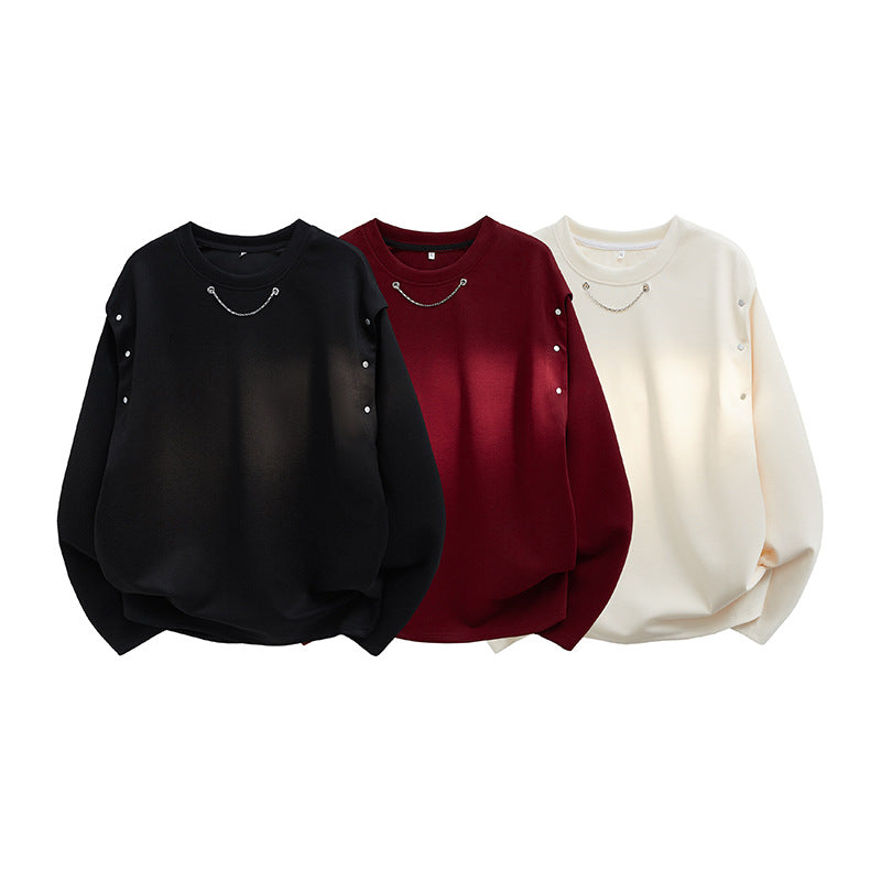 Women's Oversized Sweatshirt with Chain Detail and Snap Button Sleeve Opening Mune Fashion