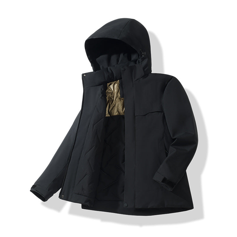 Men Water-repellent Thermal Parka with Hood, Quilted Interior & Hidden Zipper Mune Fashion