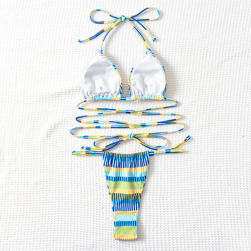 Women Bandeau Bikini with fashionable stripes and adjustable strap system Mune Fashion