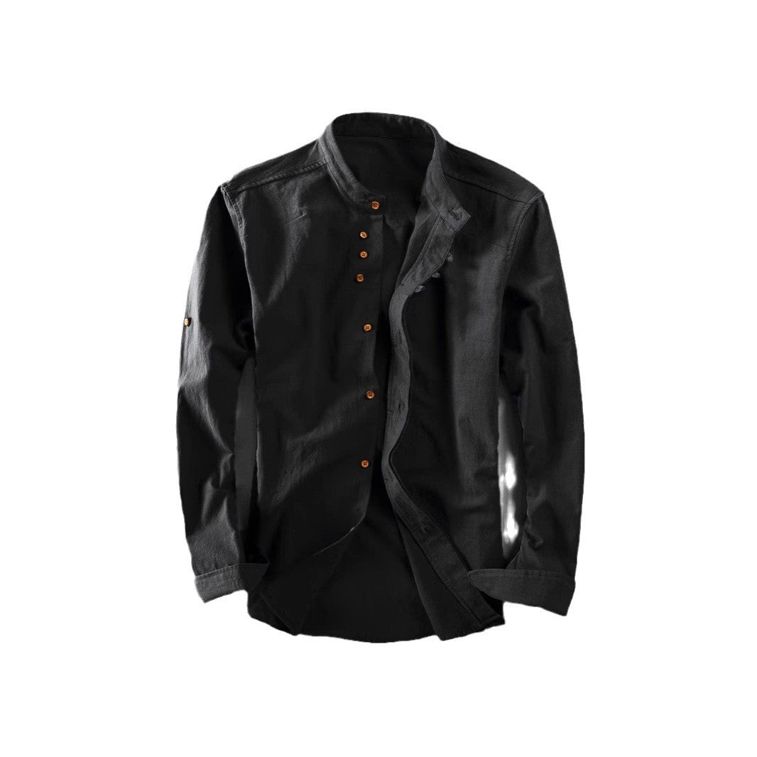 Men's casual stand-up collar shirt made of cotton blend with concealed button placket Mune Fashion