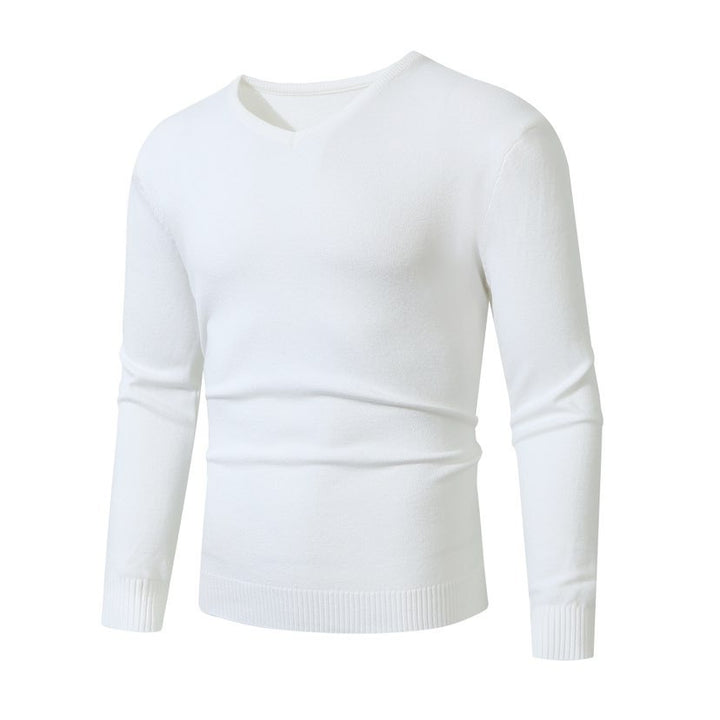 Men's Slim Fit Fine Knit V-Neck Sweater with Ribbed Cuff and Breathable Cotton Blend Mune Fashion