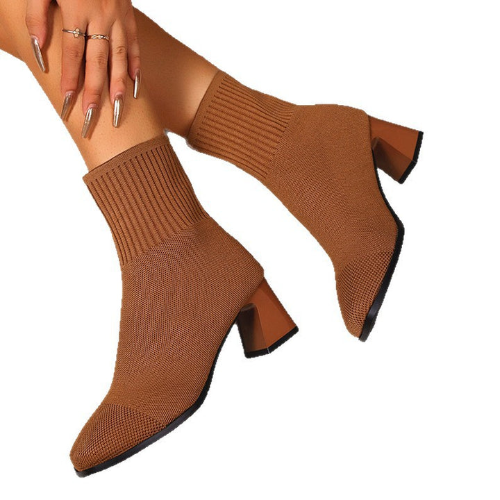 Ladies nan knitted sock ankle boots with anatomical memory footbed and sculptural block heel Mune Fashion