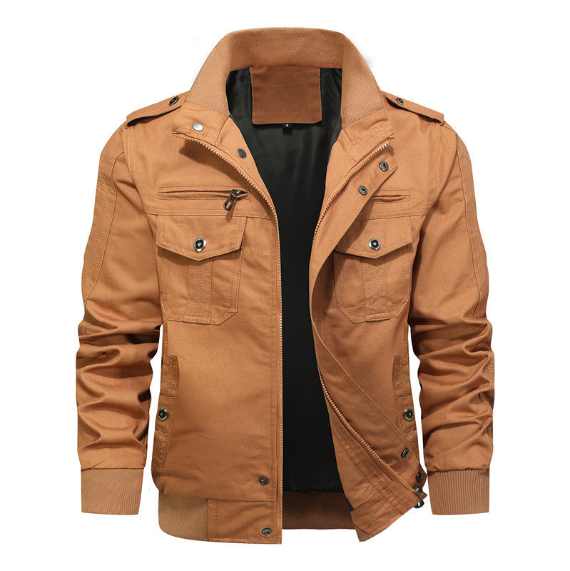 Men's Canvas Field Jacket with Multiple Pockets, Stand Collar and Ribbed Cuffs Mune Fashion