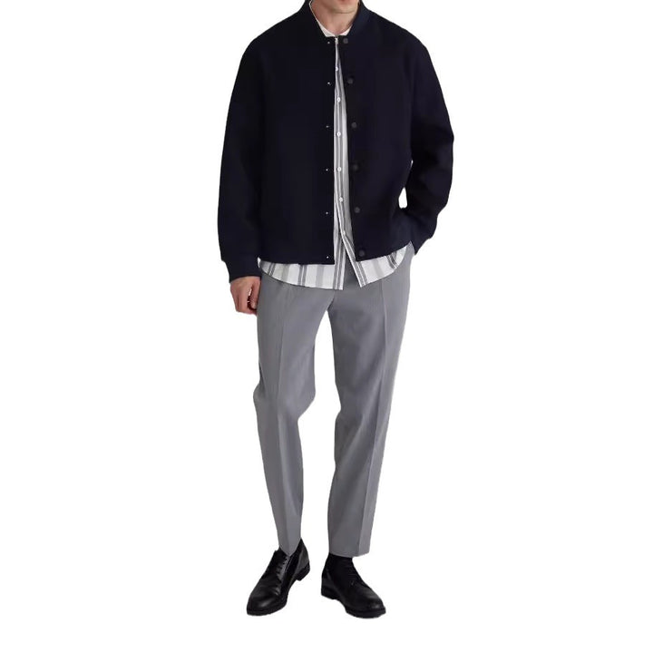 Men's wool bomber jacket with ribbed cuffs and concealed snap buttons Mune Fashion