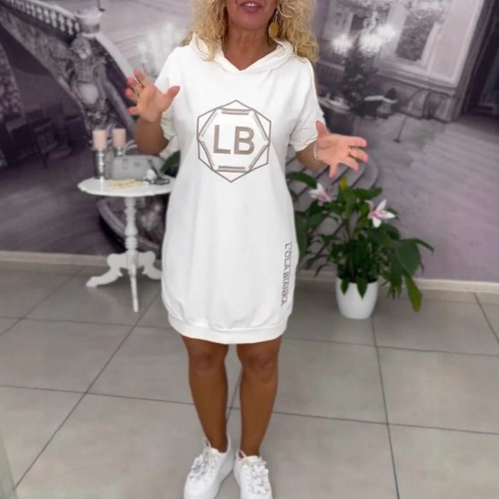 Women nan sporty hoodie tunic dress with shoulder cutouts and logo print Mune Fashion