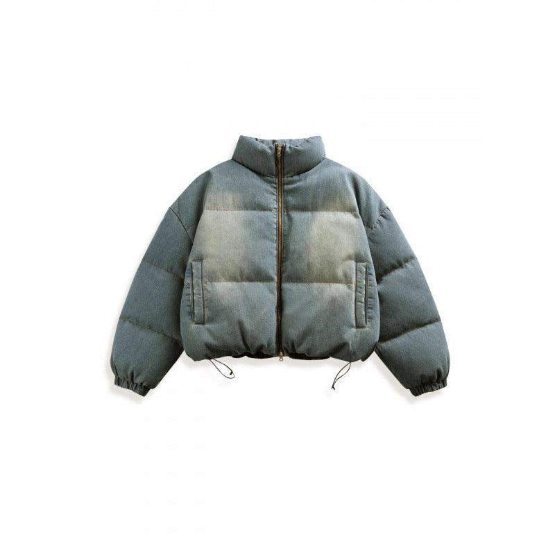 Unisex Short Oversized Padded Jacket with Stand Collar, Drawstring and Elastic Sleeve Cuffs Mune Fashion