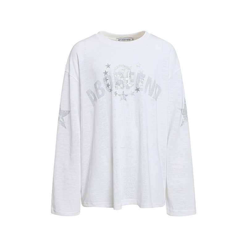 Women's oversized long sleeve made of cotton jersey with glitter star print and round neckline Mune Fashion