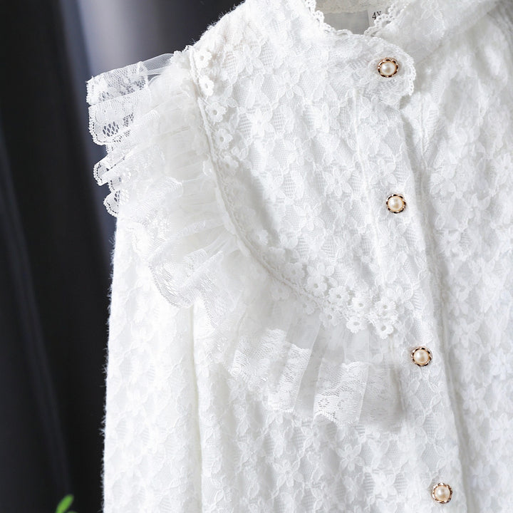 Women's Ruffle Blouse with Lace Accents Mune Fashion