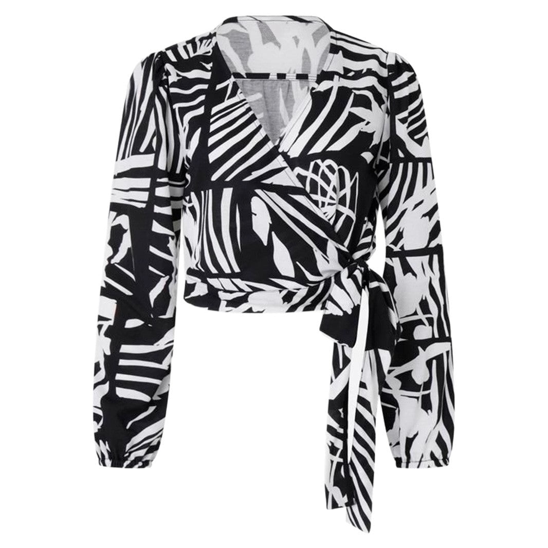 Women's short wrap blouse with V-neck and fitted tie belt Mune Fashion