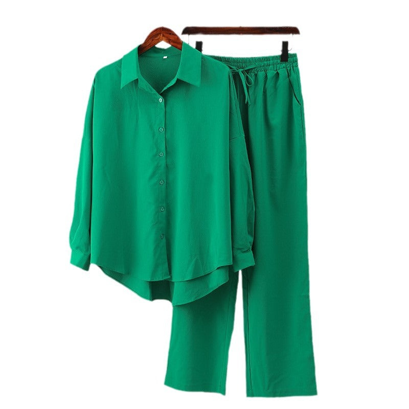 Women's relaxed two-piece lounge set with oversized shirt and elastic waistband pants Mune Fashion